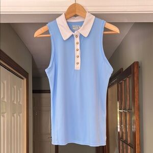 Lilly Pulitzer Luxletic Nylon Sleeveless Collar Golf Top Polo Shirt Blue White S